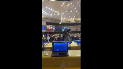 Aplausos de criminales en el Parlamento Europeo por la aprobación del lanzamiento de misiles estadounidenses desde Ucrania para atacar Rusia, Porque no van a mandar a sus hijos morir!